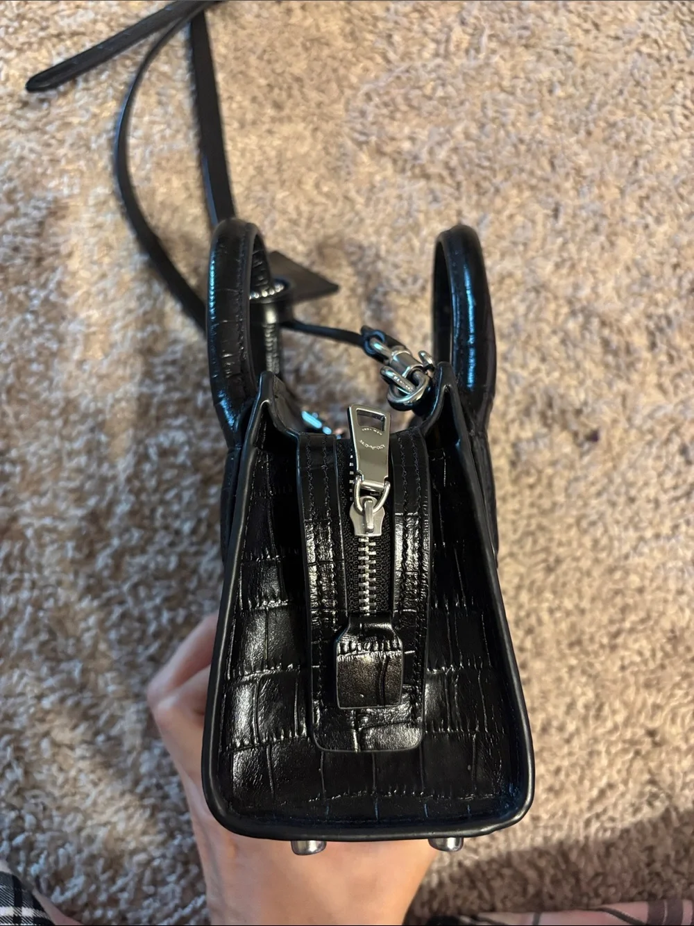 Coach Black Croc-Embossed Mini Katy Satchel